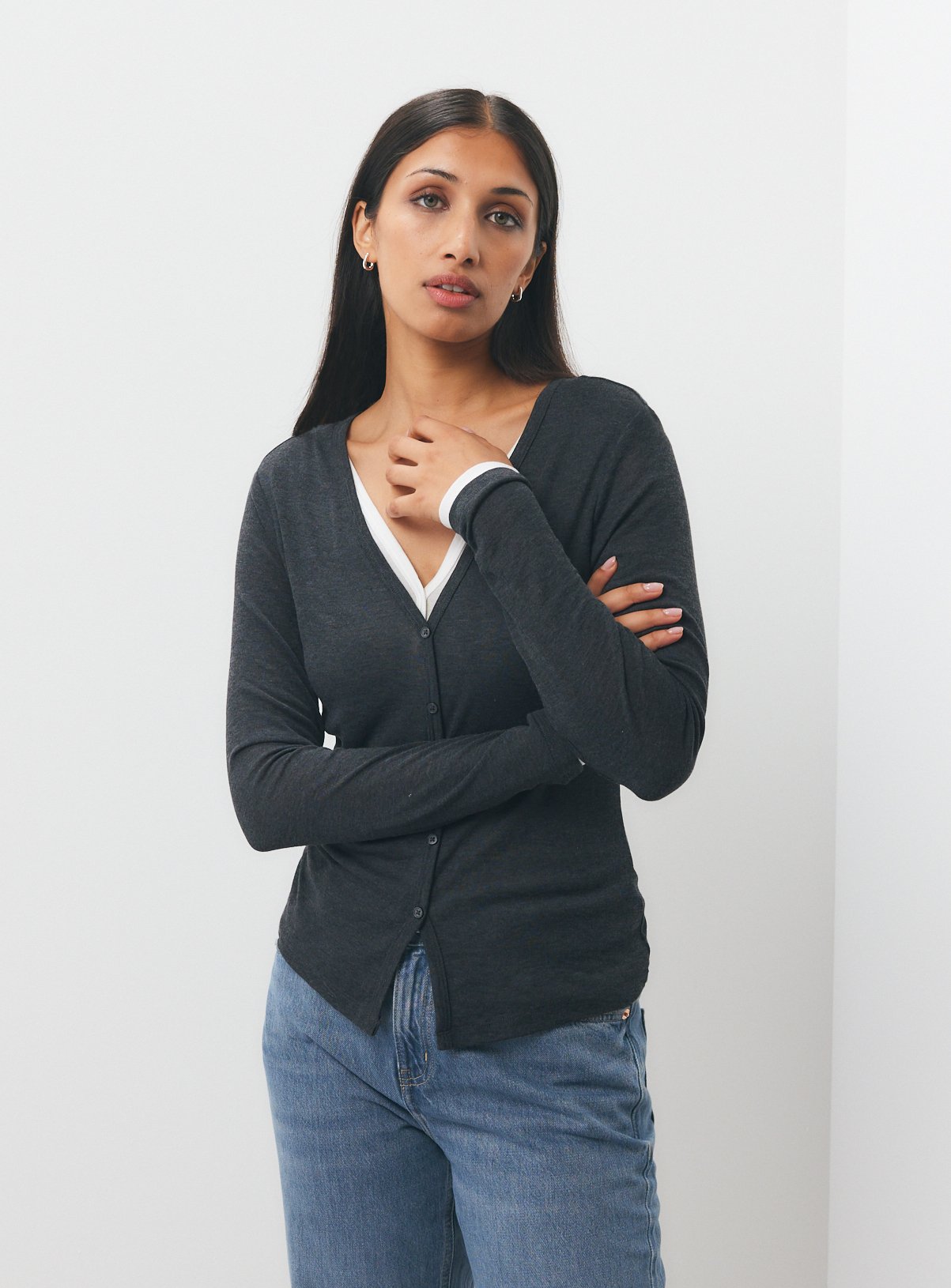 Charcoal Wool Blend Cardigan 