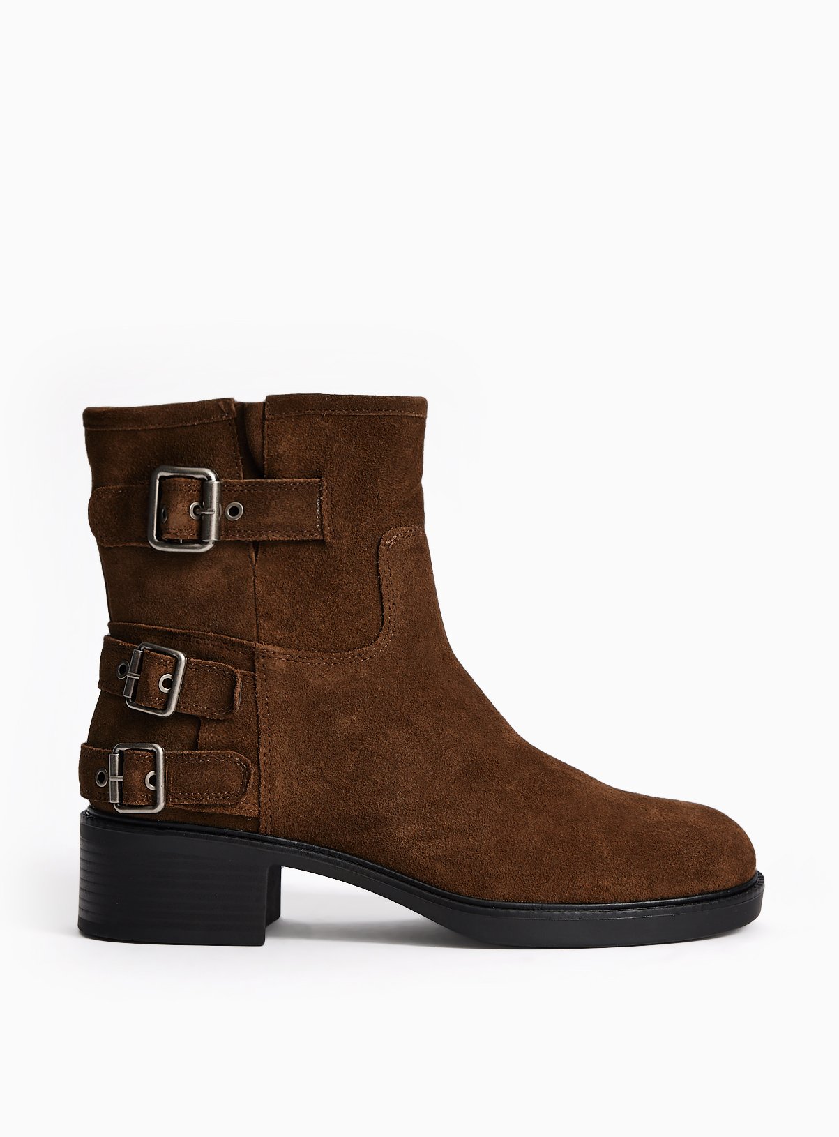 Brown Mid Height Suede Biker Boots 