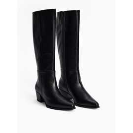 Black Smooth PU Long Leg Western Boots