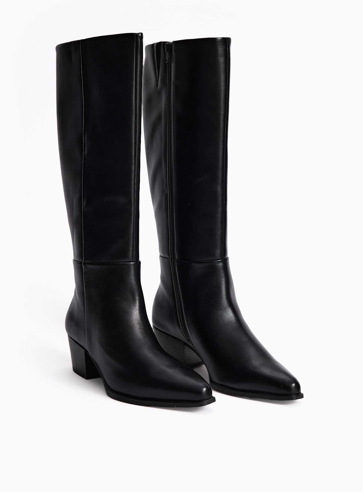 Black Smooth PU Long Leg Western Boots 