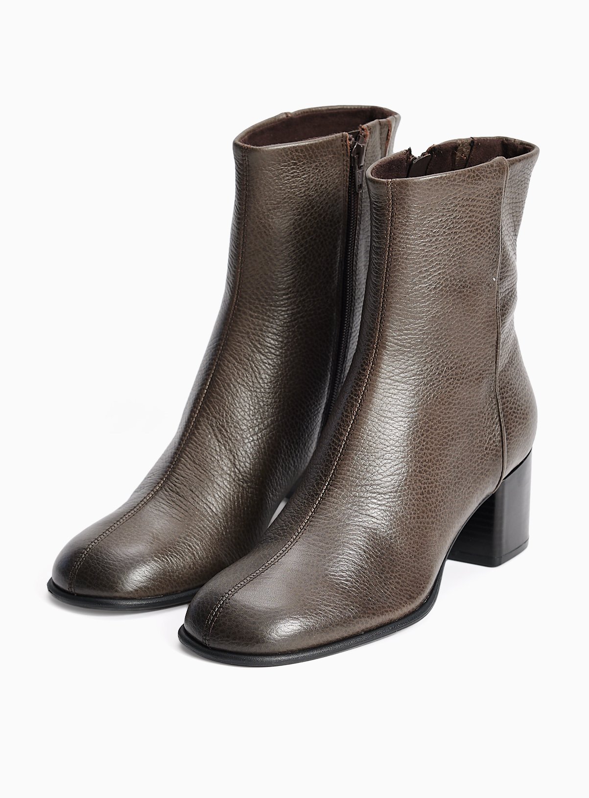 Black Leather Block Heel Ankle Boots 