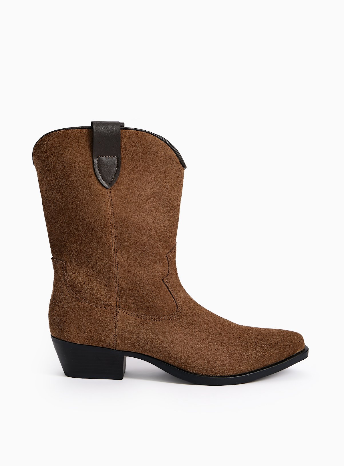 Brown Suede Western Mid-Leg Cowboy Boots 