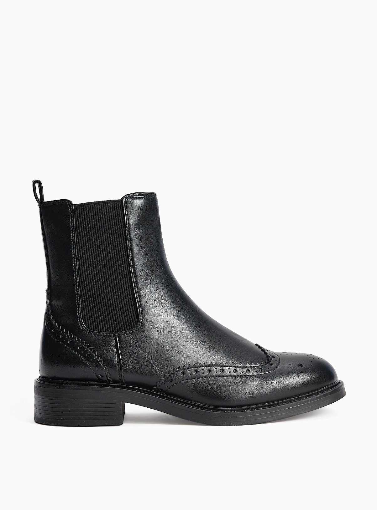 Black Faux Leather Brogue Chelsea Boots 
