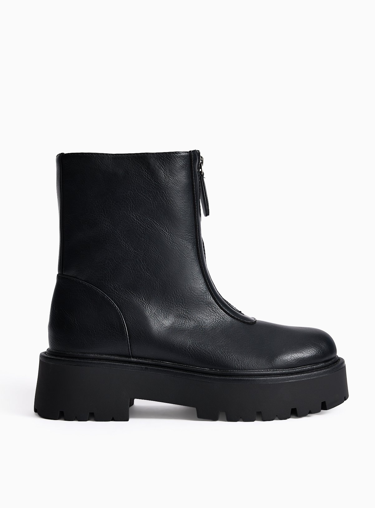 Black Faux Leather Chunky Ankle Boots 