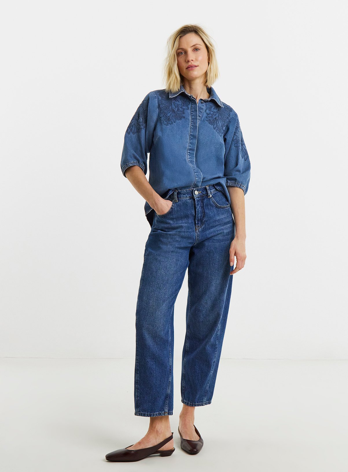 JD WILLIAMS Embroidered Denim Shirt 