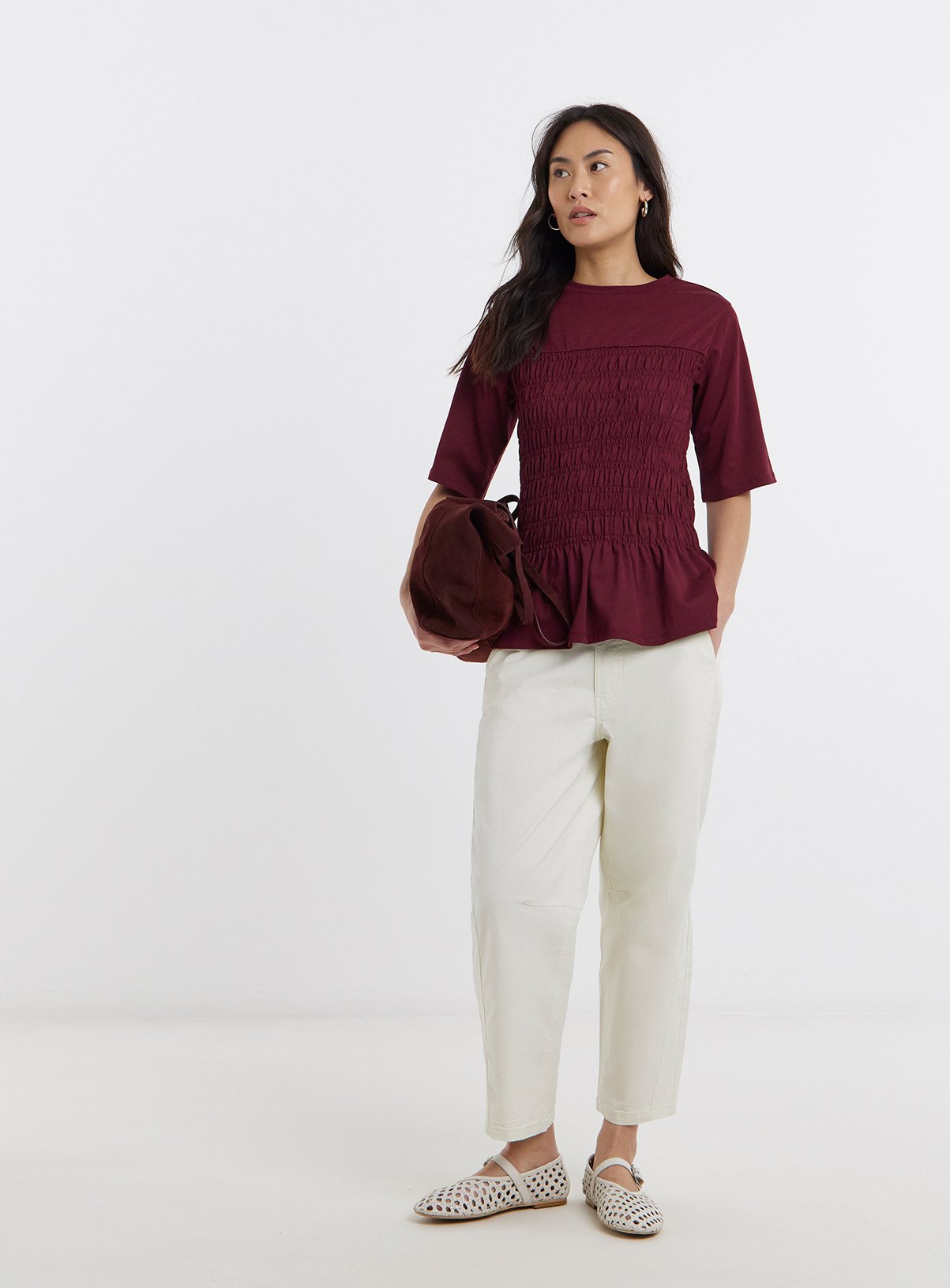 JD WILLIAMS Shirred Short Sleeve Top 