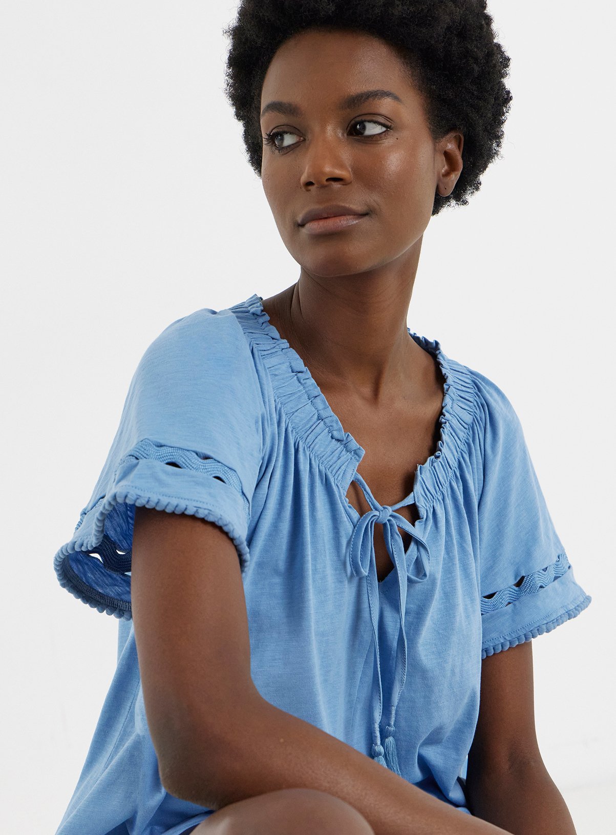 JD WILLIAMS Ladder Insert Tie Neck Angel Sleeve Top 10