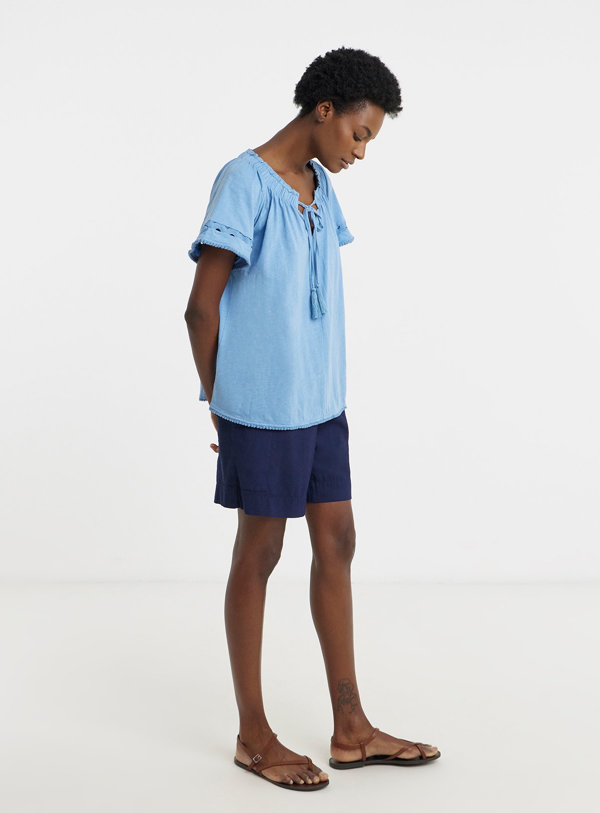 JD WILLIAMS Ladder Insert Tie Neck Angel Sleeve Top 