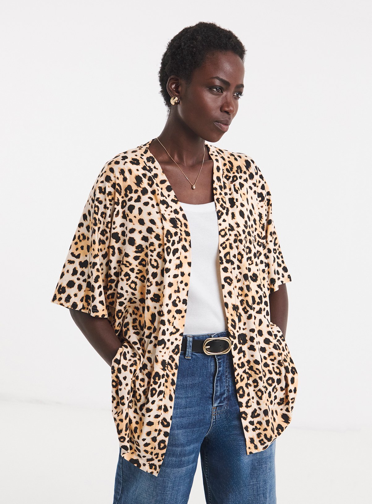 JD WILLIAMS Short Sleeve Leopard Print Cardigan