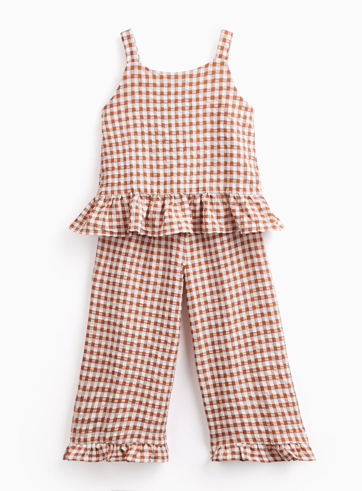 Seersucker Peplum Top & Trousers Set 