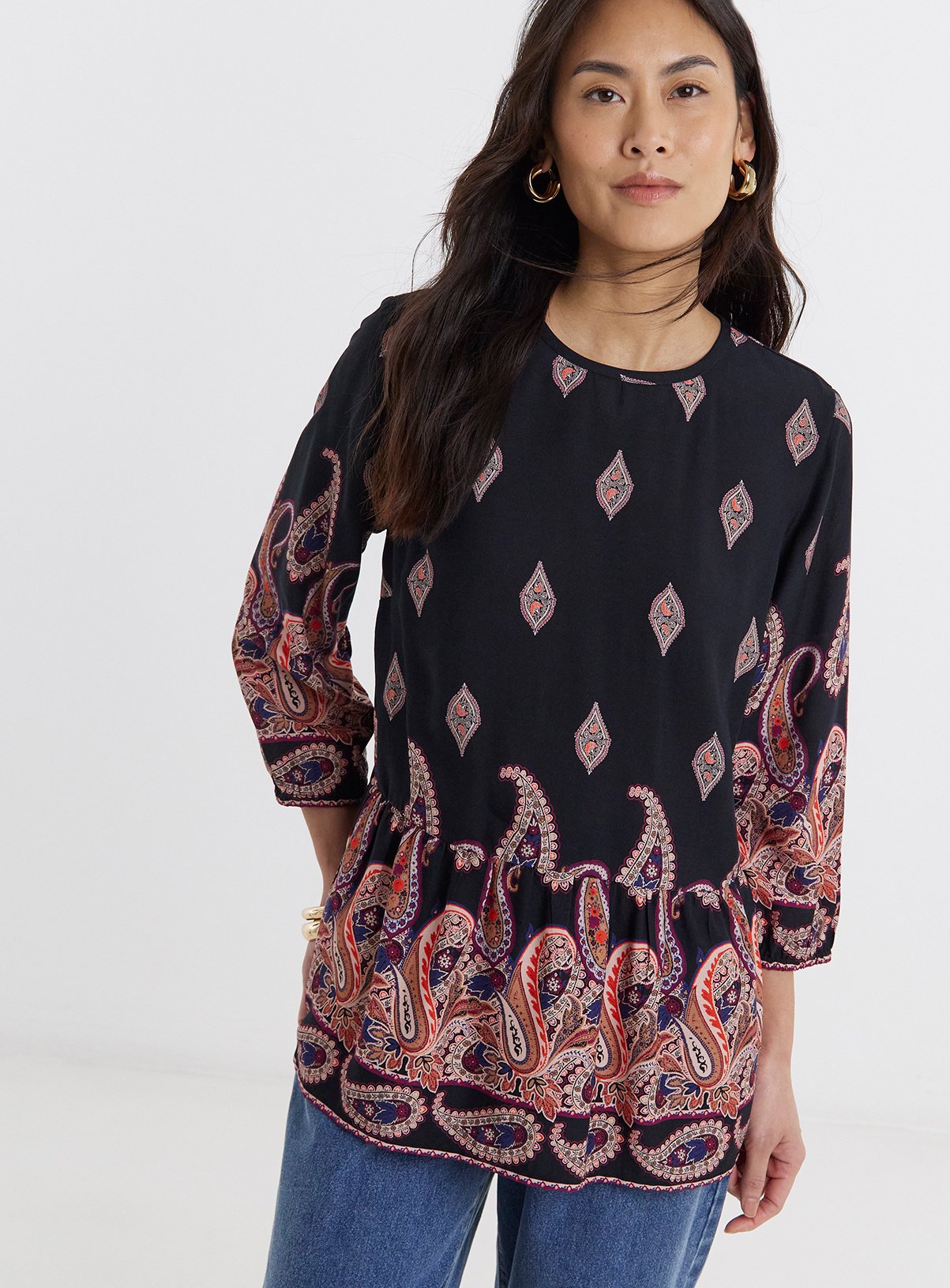 JD WILLIAMS Border Print Peplum Top