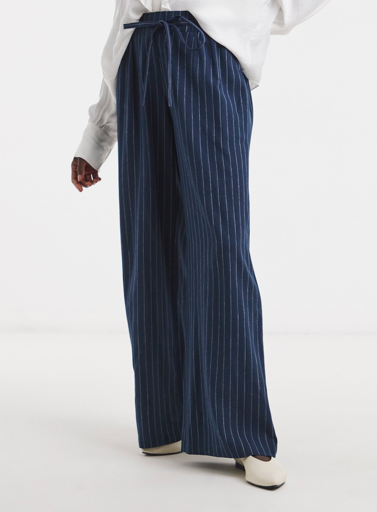 JD WILLIAMS Navy Stripe Linen Mix Trouser 