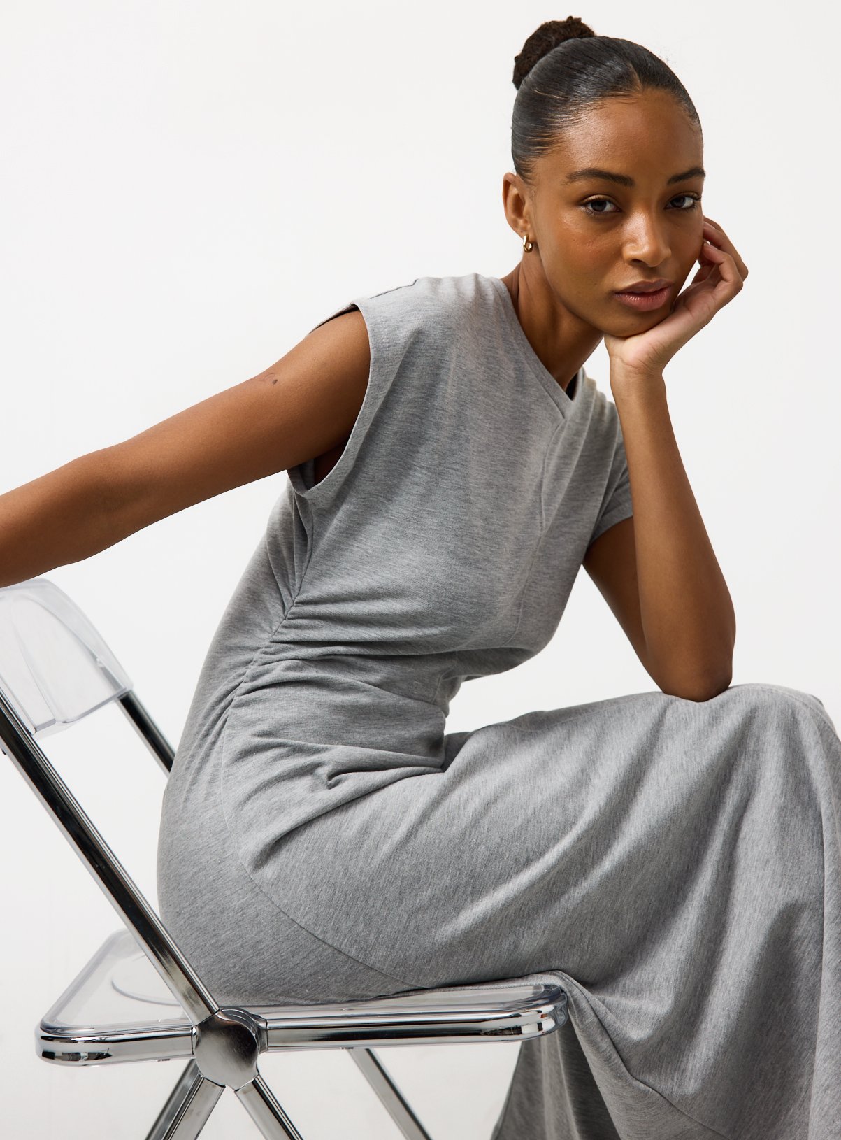 Grey Marl Cinched Jersey Dress 16