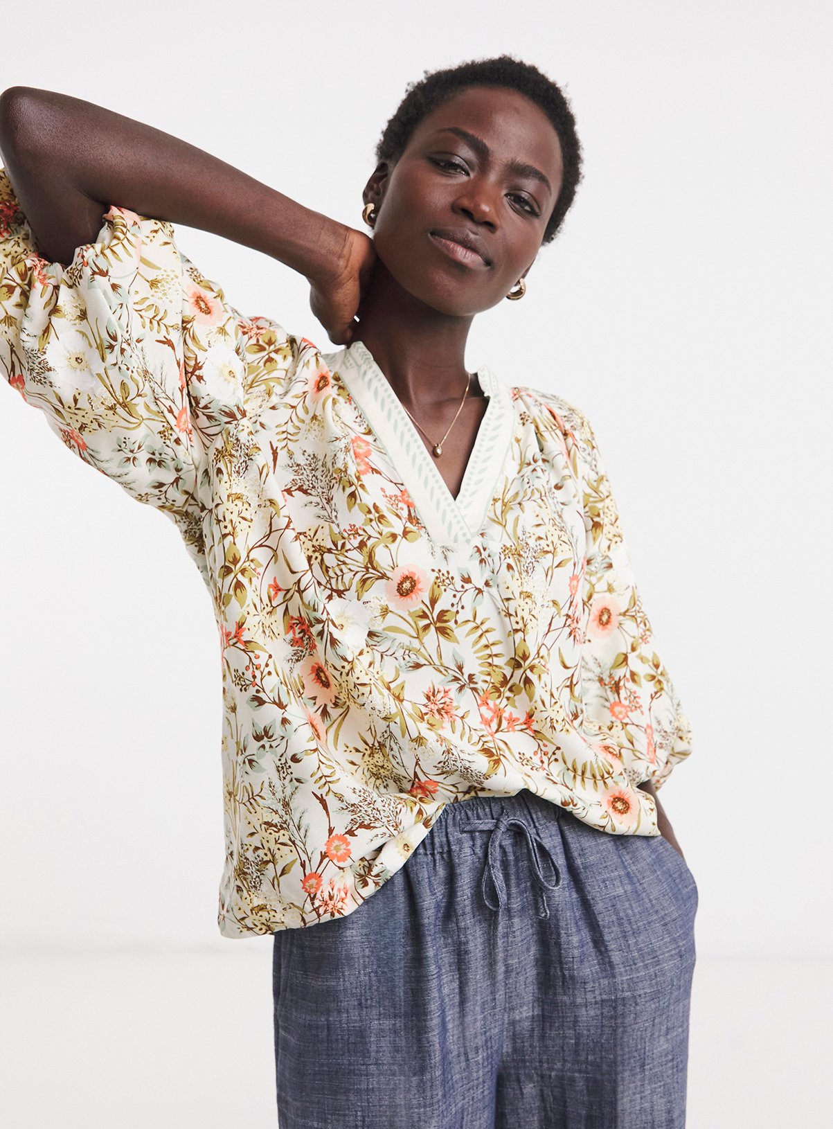 JD WILLIAMS Collarless Puff Sleeve Top