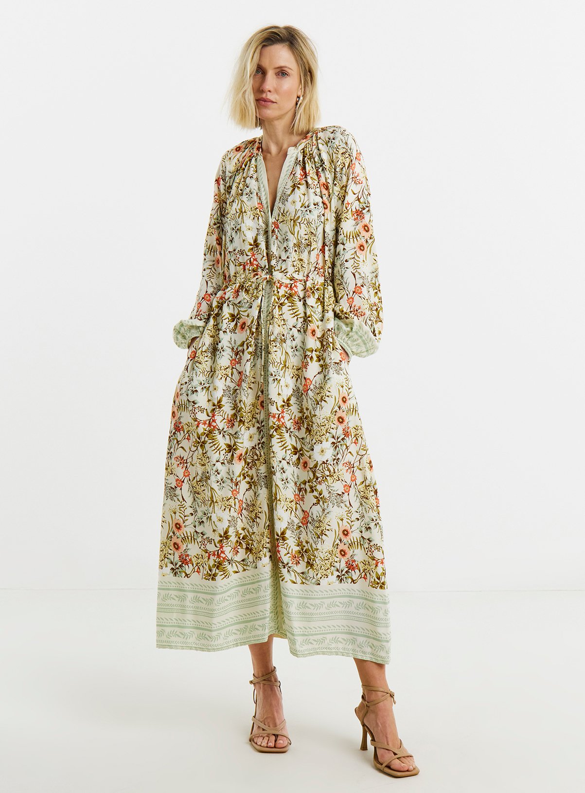 JD WILLIAMS Border Print Spun Dress Ivory Floral 24