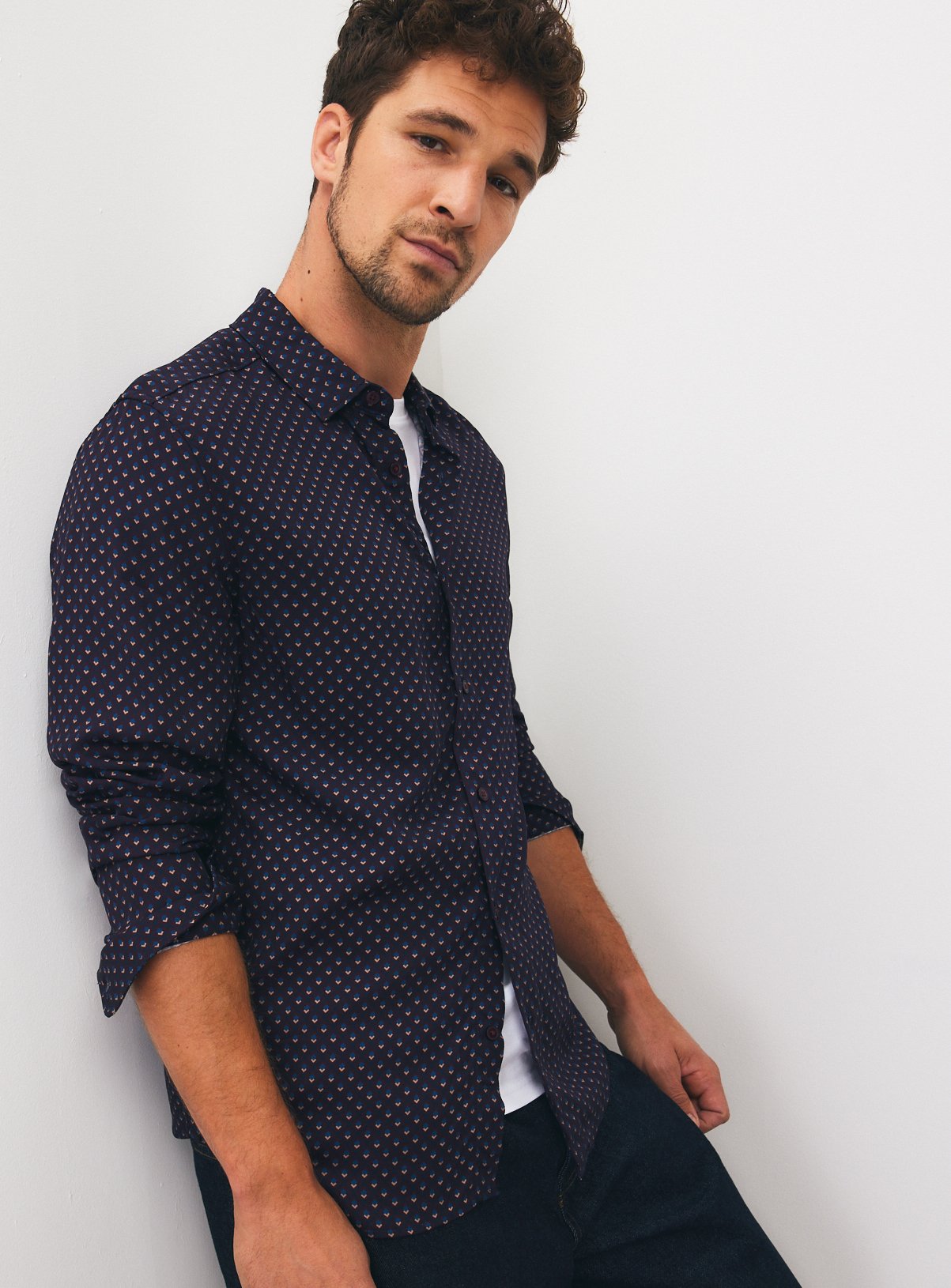 Black Pin Dot Pattern Shirt XXXL