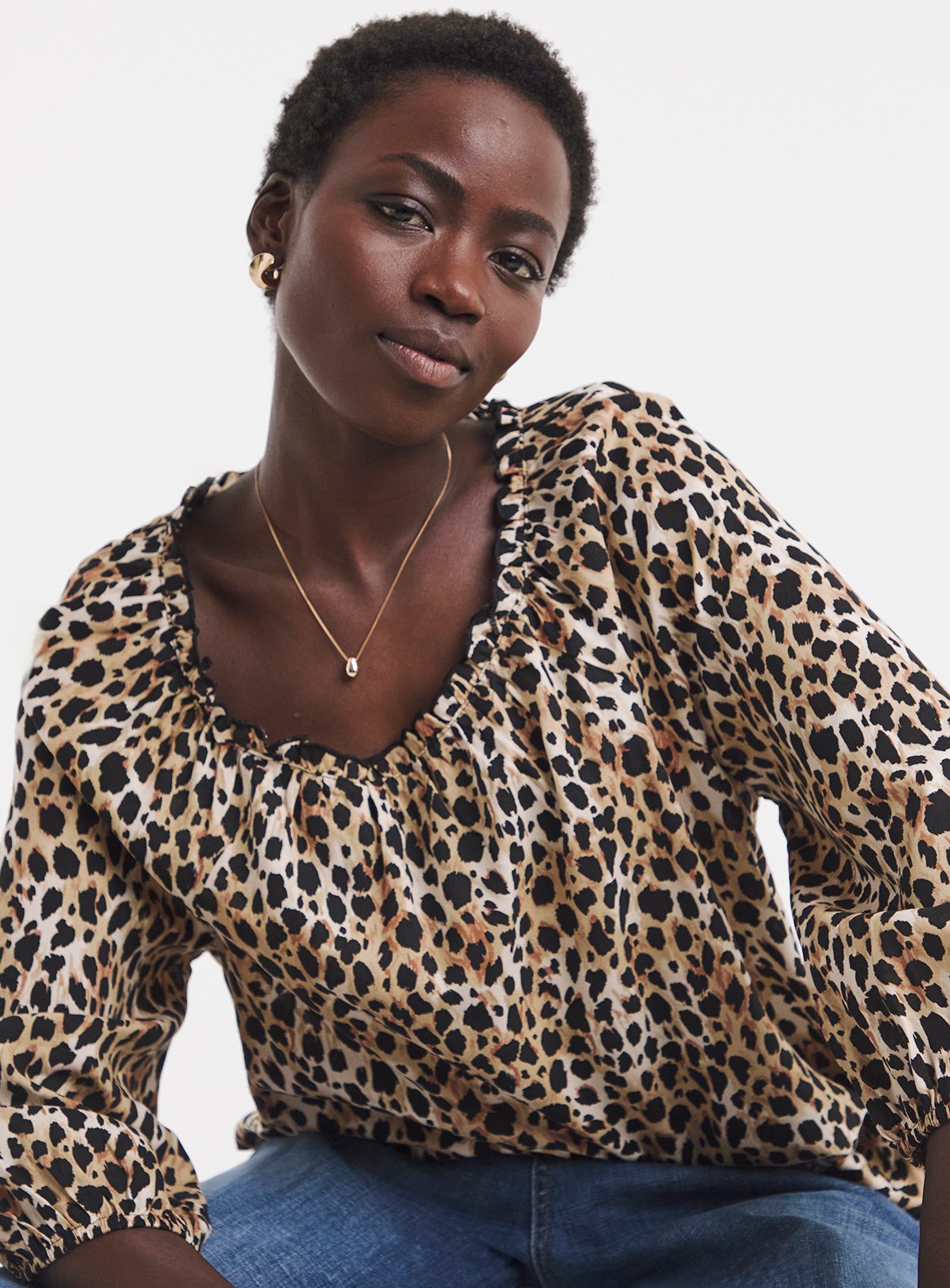 JD WILLIAMS Square Neck Leopard Print Top 