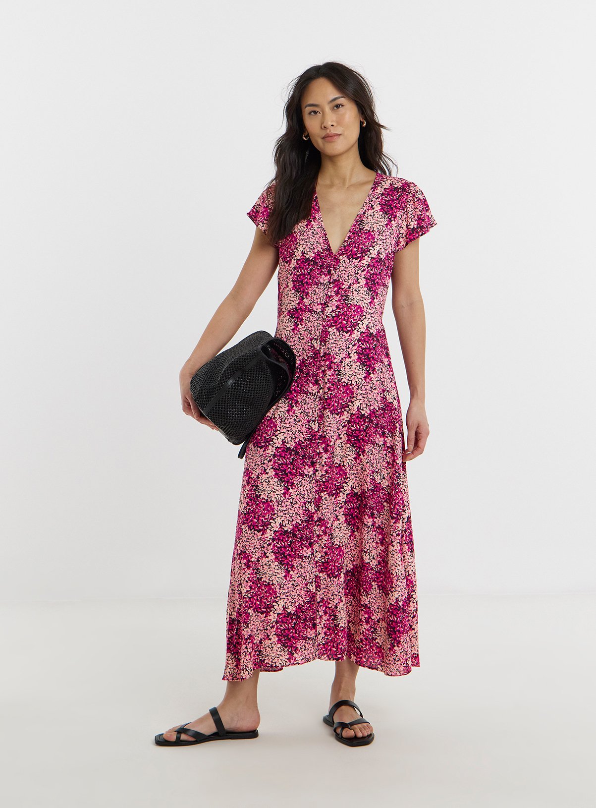 JD WILLIAMS Cap Sleeve Button Through Floral Tea Dress 26