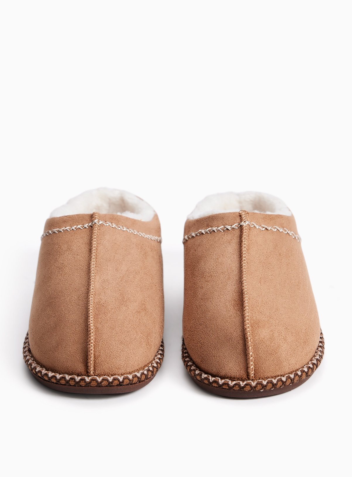 Tan Contrast Stitch High Back Mule Slippers 