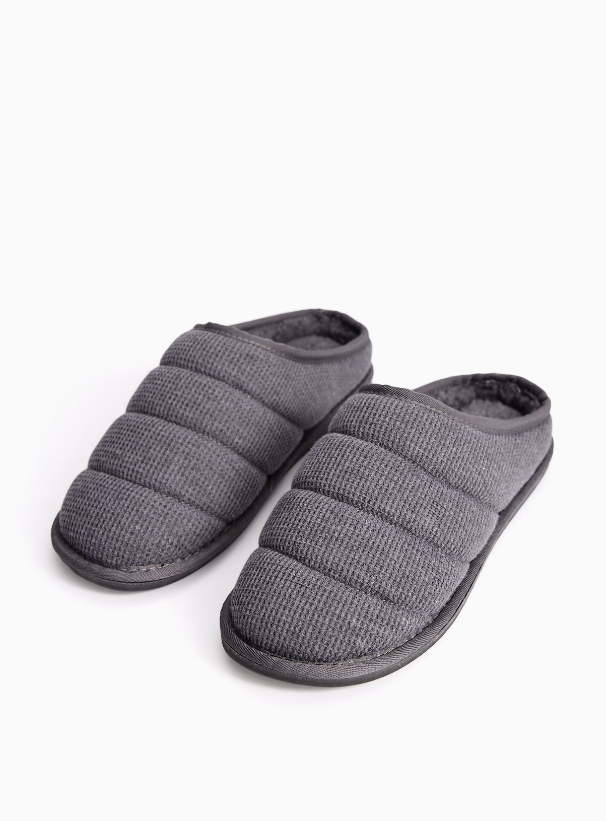 Charcoal Quilted Waffle Mule Slippers 