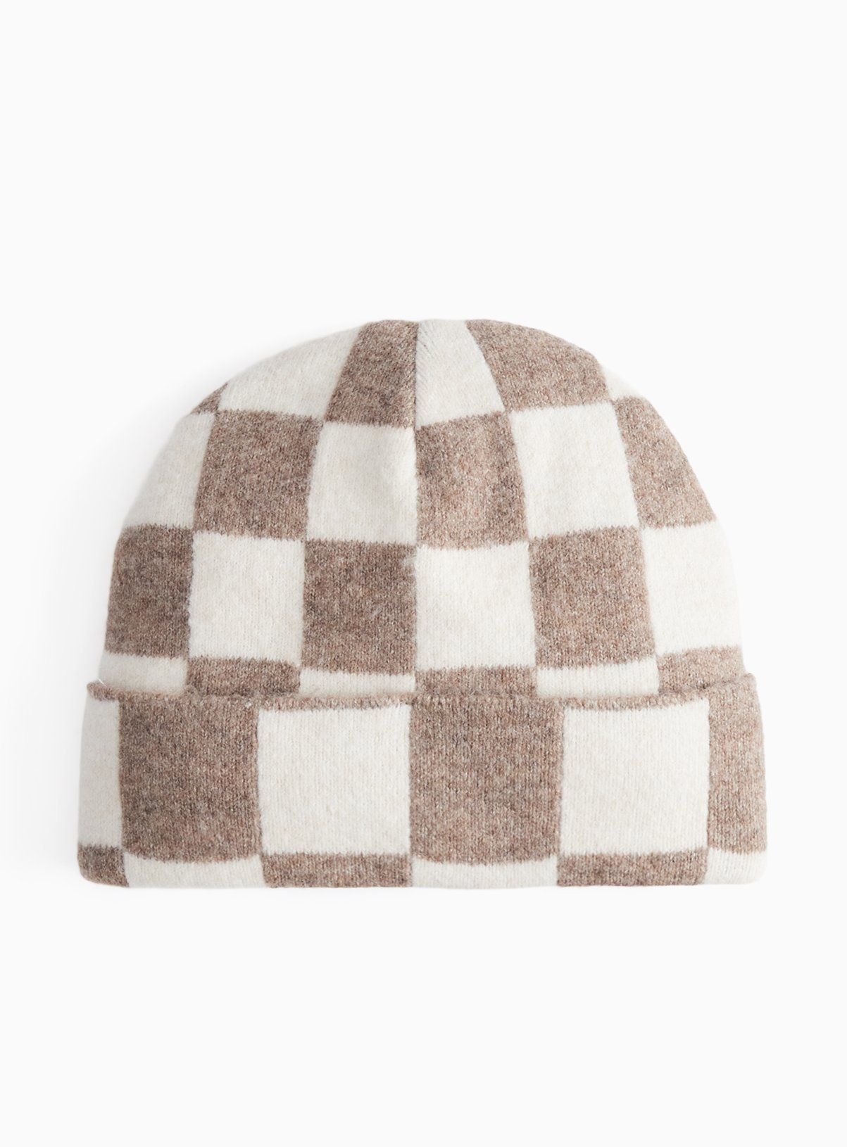Cream Checkerboard Beanie Hat 3-5 years