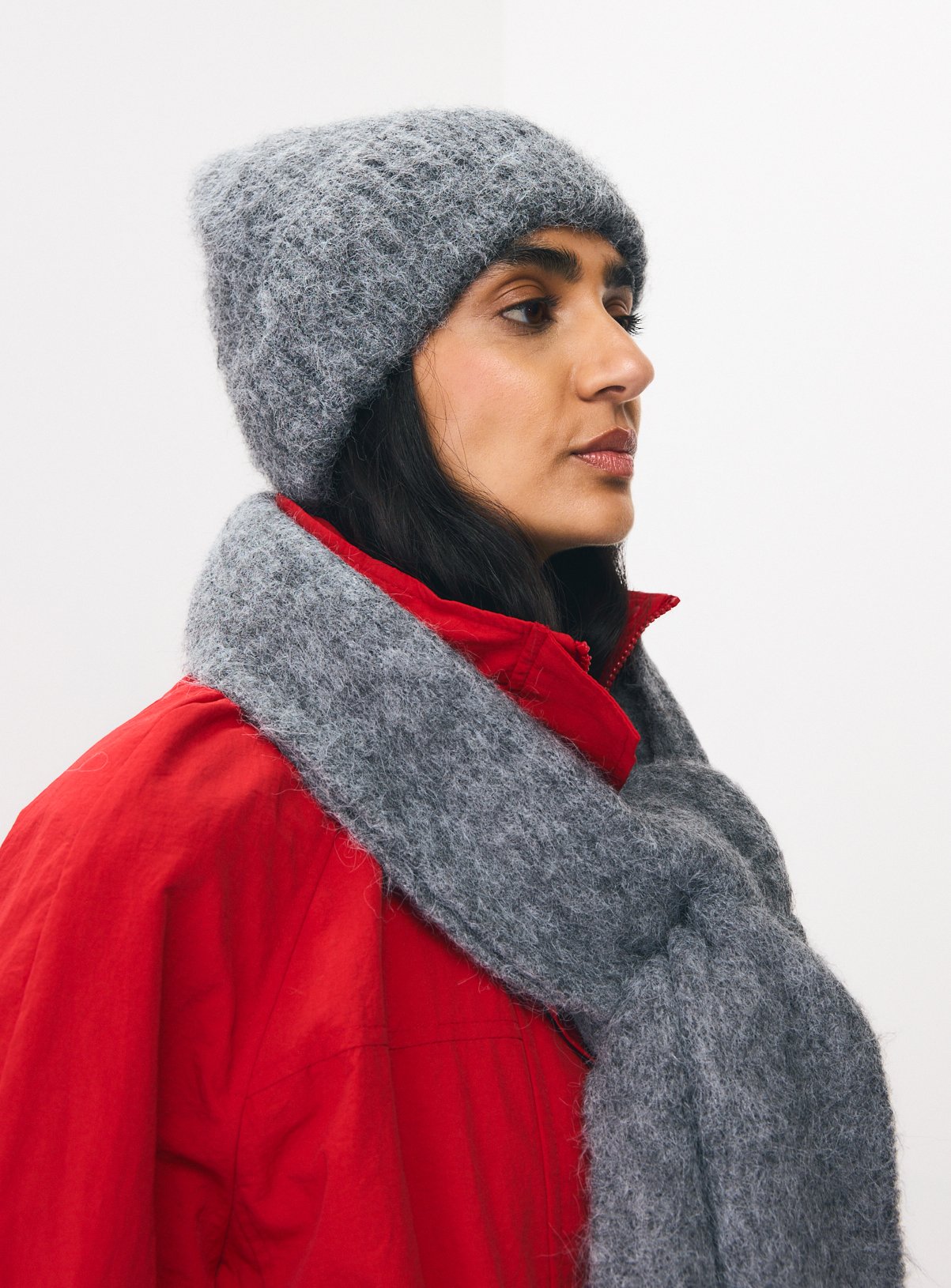 Grey Fuzzy Beanie Hat One Size