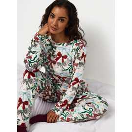 Cream Festive Bow Slinky Pyjamas