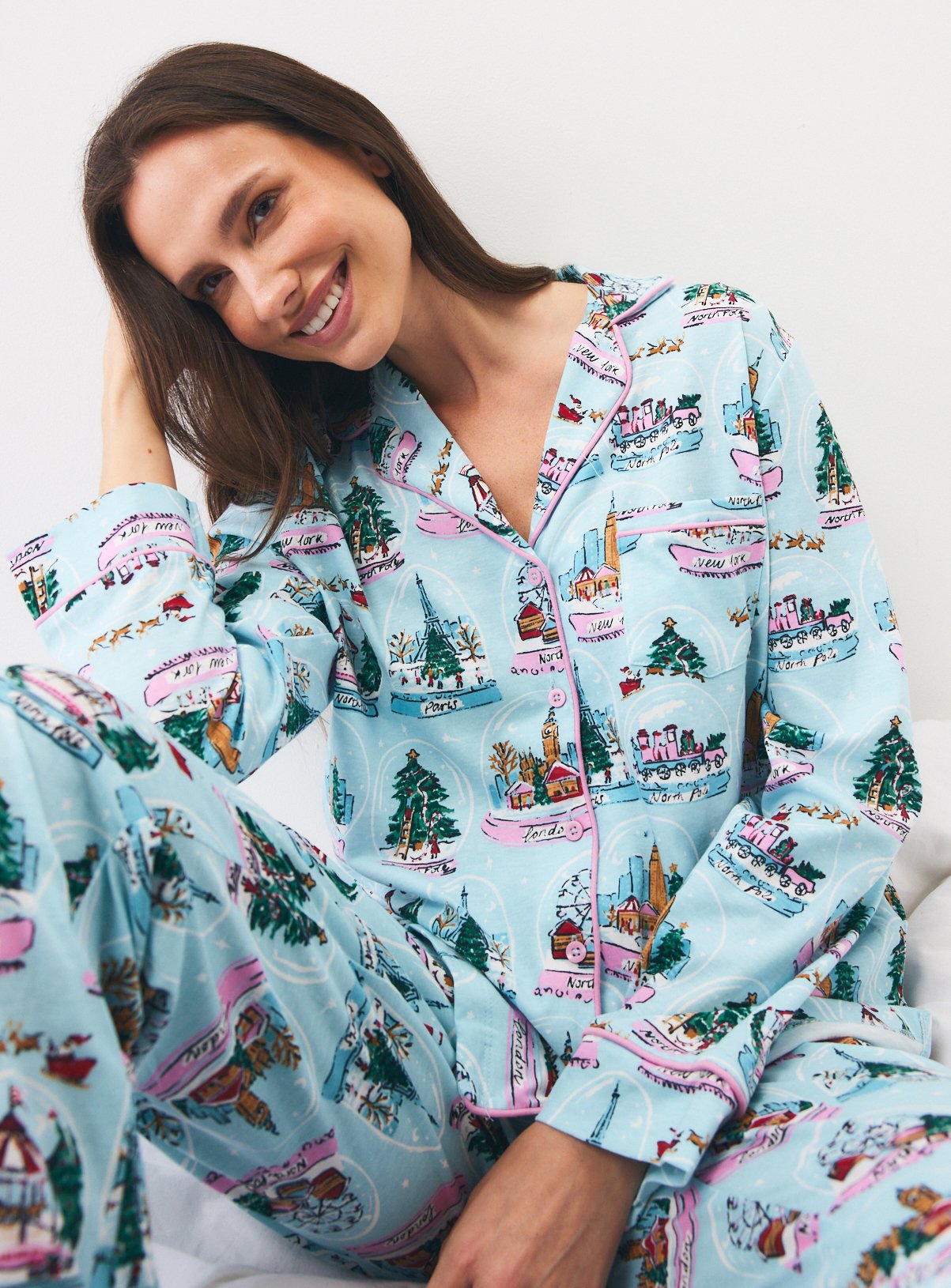 Blue Snowglobes Traditional Jersey Pyjamas 
