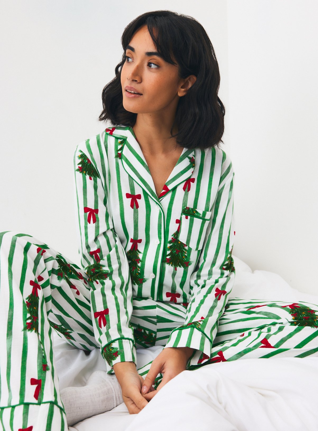 Green Stripe Christmas Tree Traditional Pyjamas 