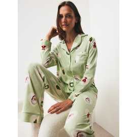 Sage Green Doily Icon Print Pyjama Set
