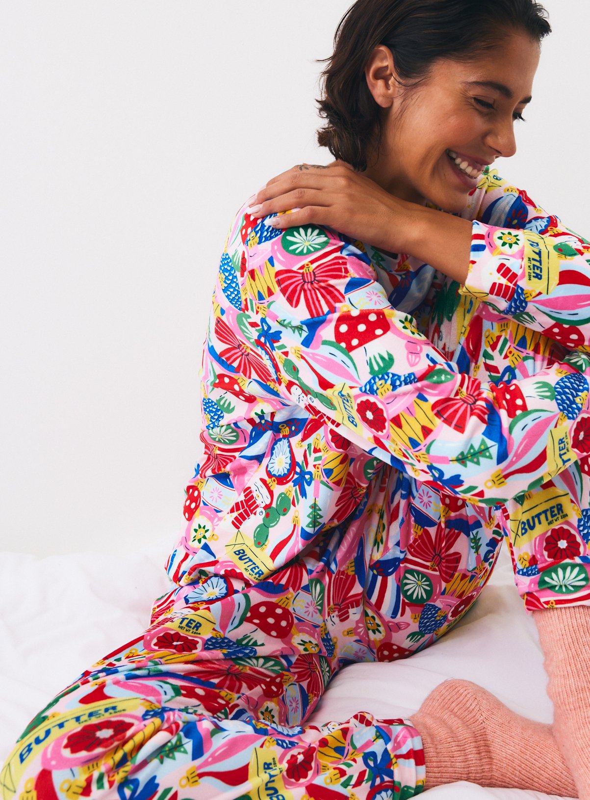 Christmas Pink Baubles Print 2-Piece Pyjama Set 