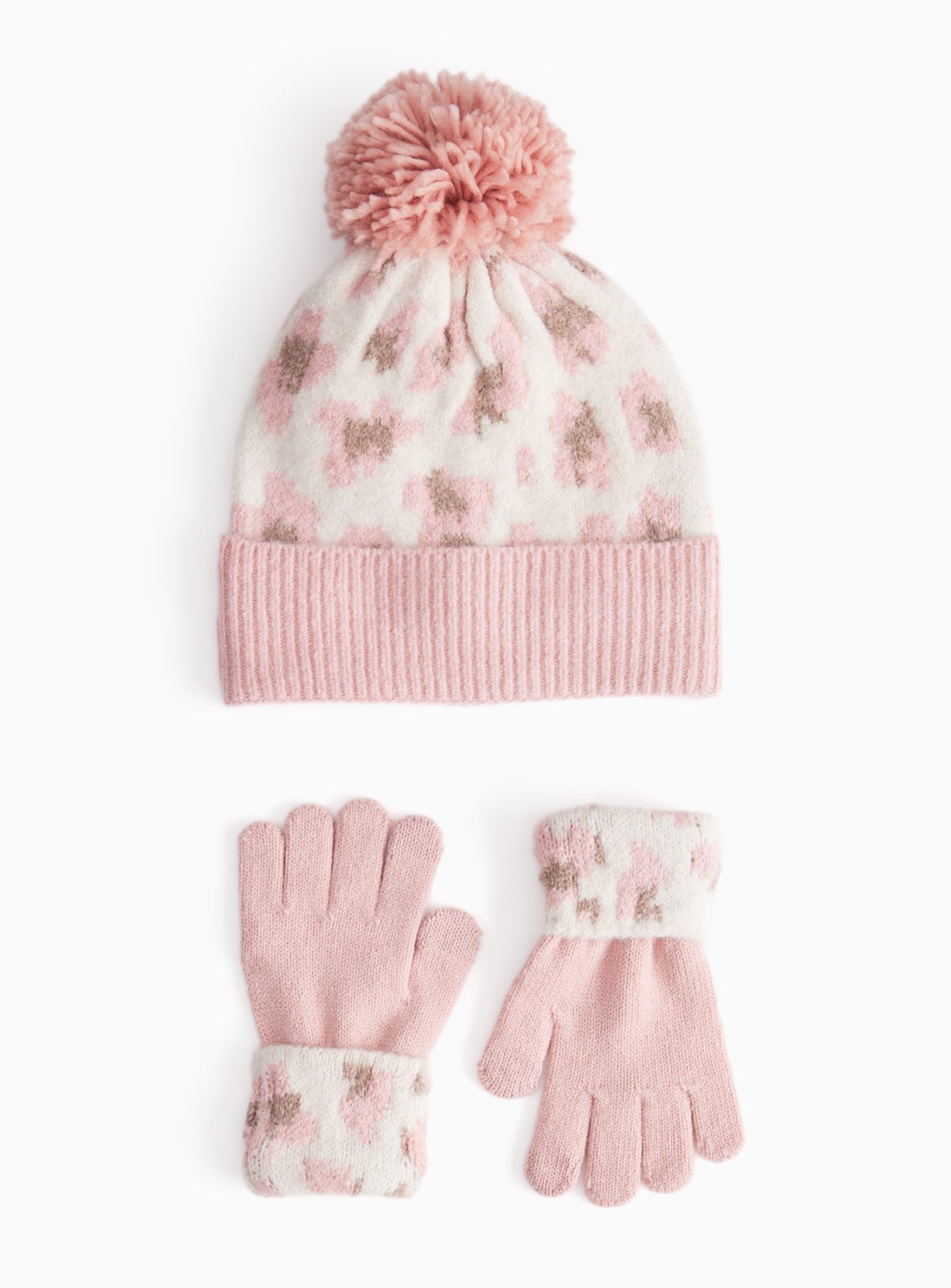Pink Leopard Print Hat & Gloves Set 