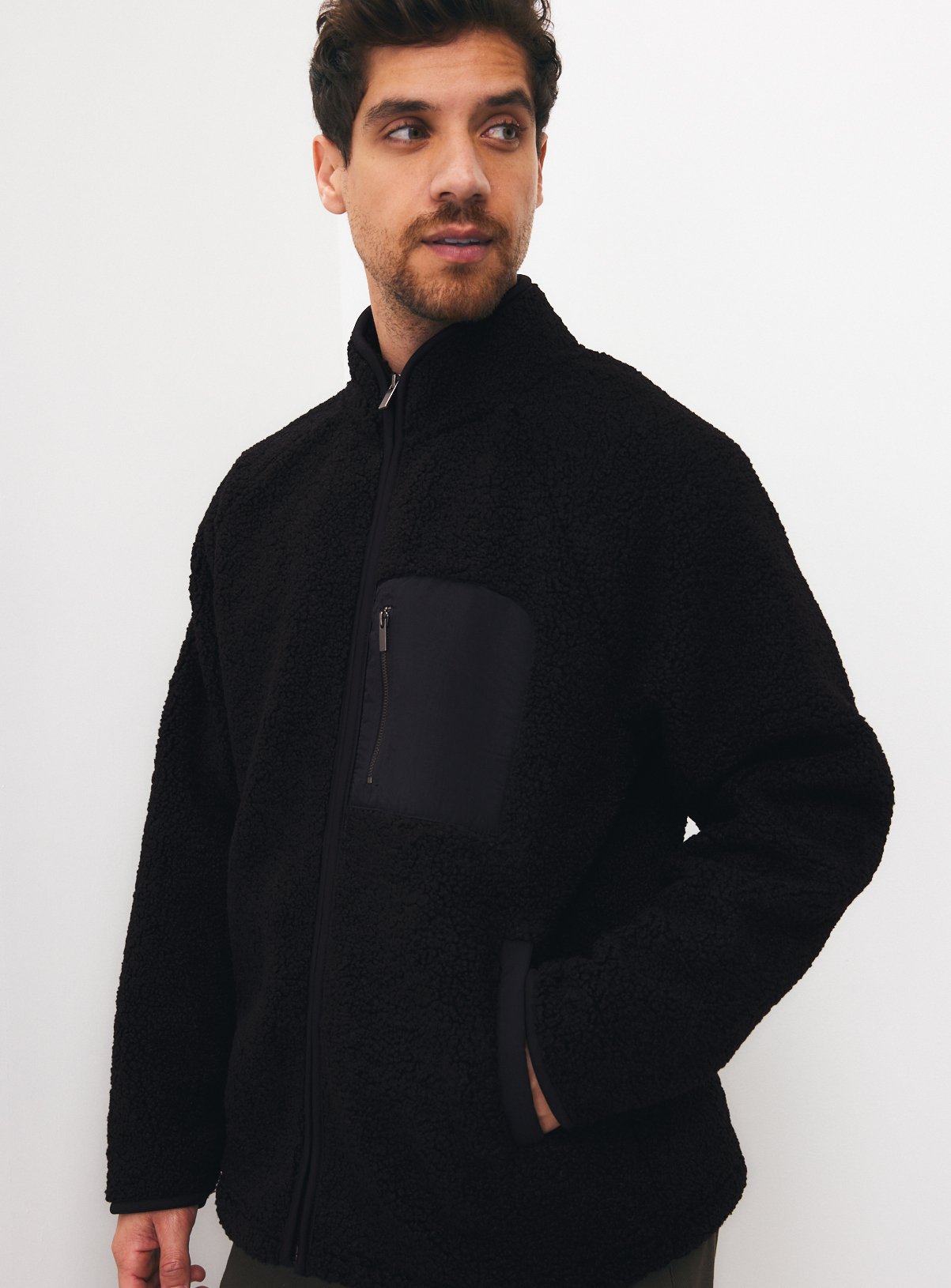 Black Borg Fleece Zip Through Jacket 