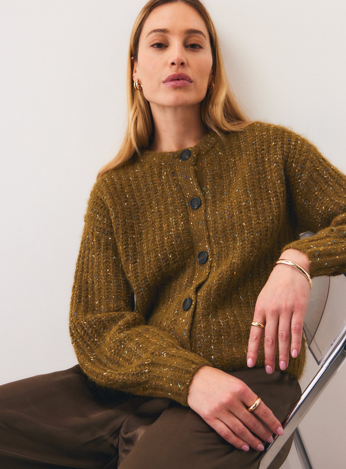 Freckle Yarn Button-Through Boxy Cardigan 