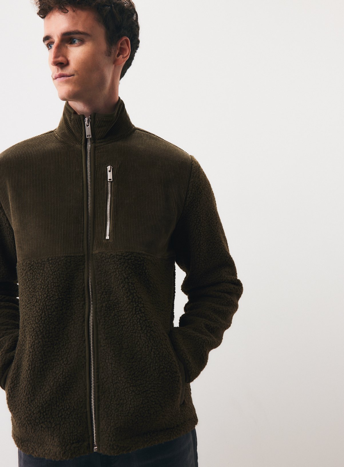 Khaki Cord Borg Fleece Jacket 