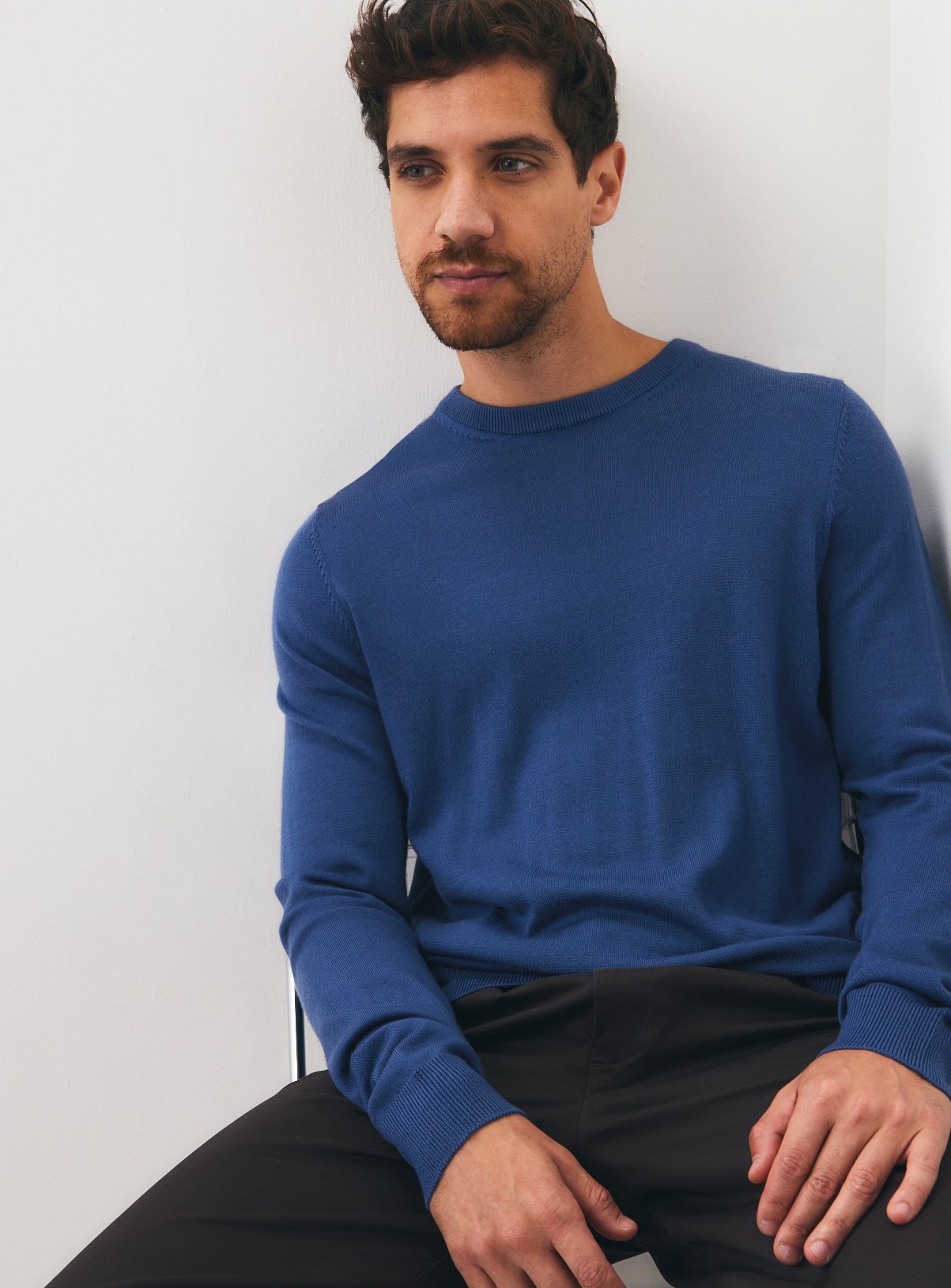 Blue Merino Wool Crew Neck Jumper 