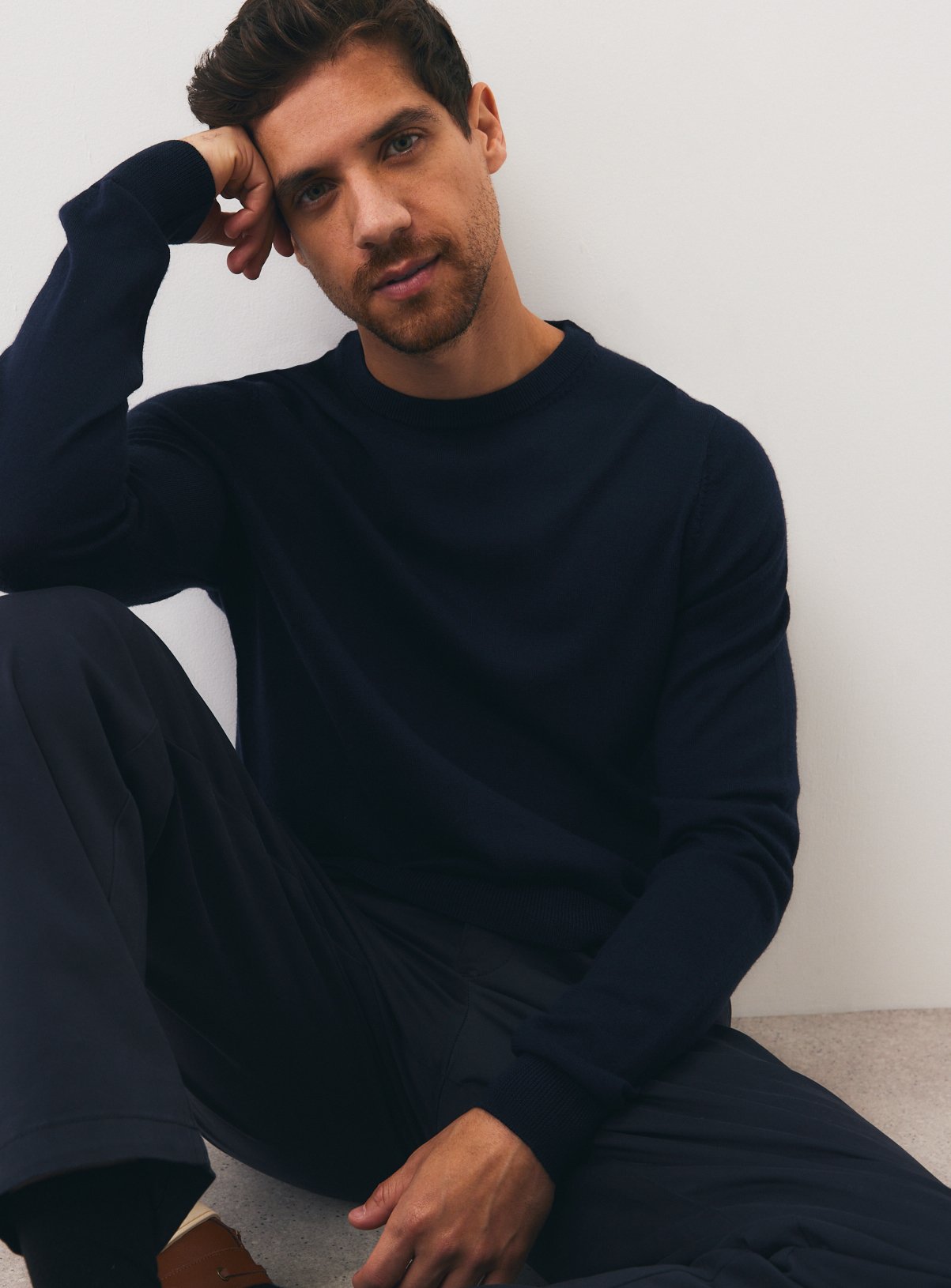 Navy Merino Wool Crew Neck Jumper 