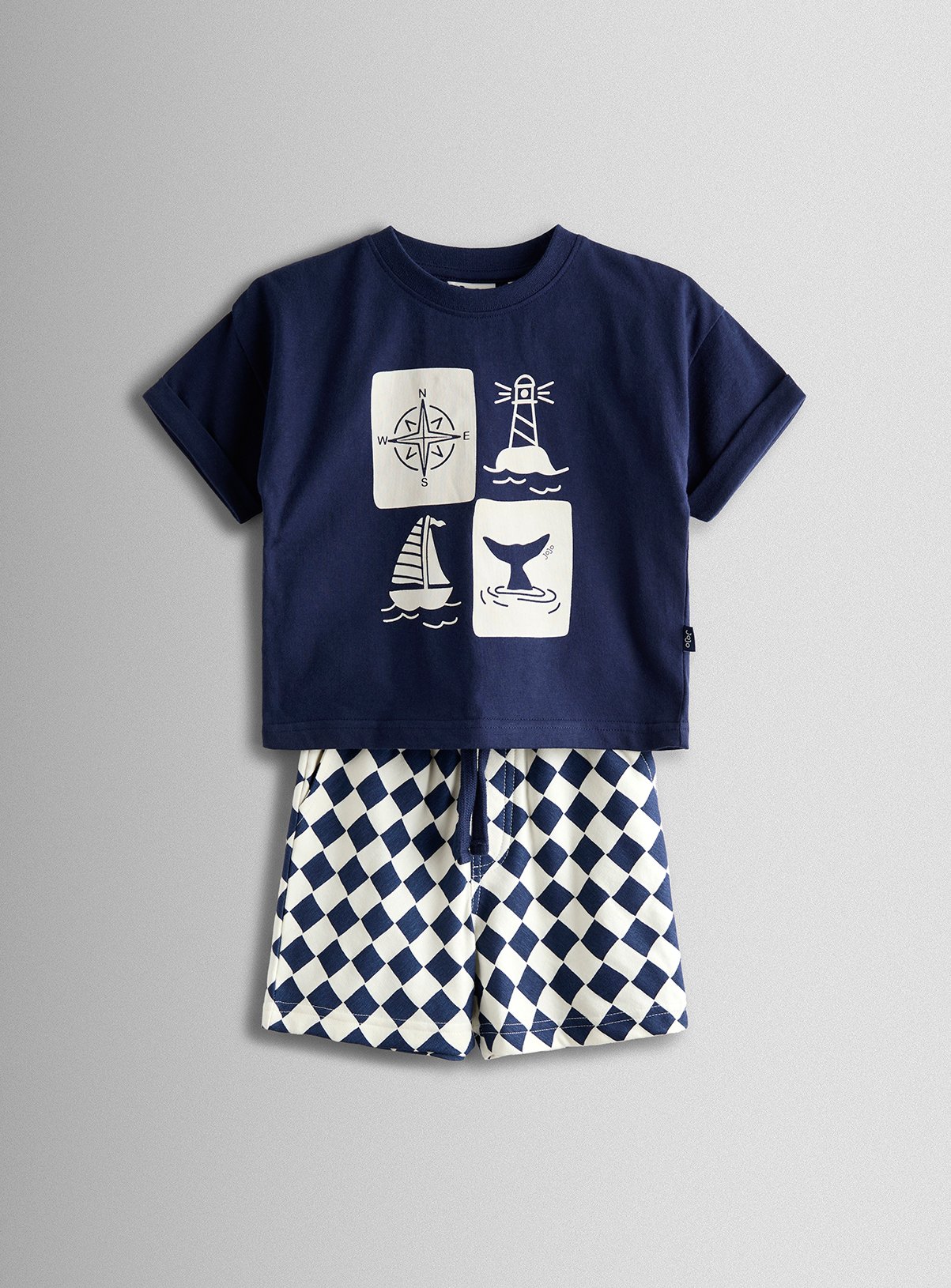 JOJO MAMAN BÉBÉ 2 Piece Nautical Printed T Shirt & Short Set Navy