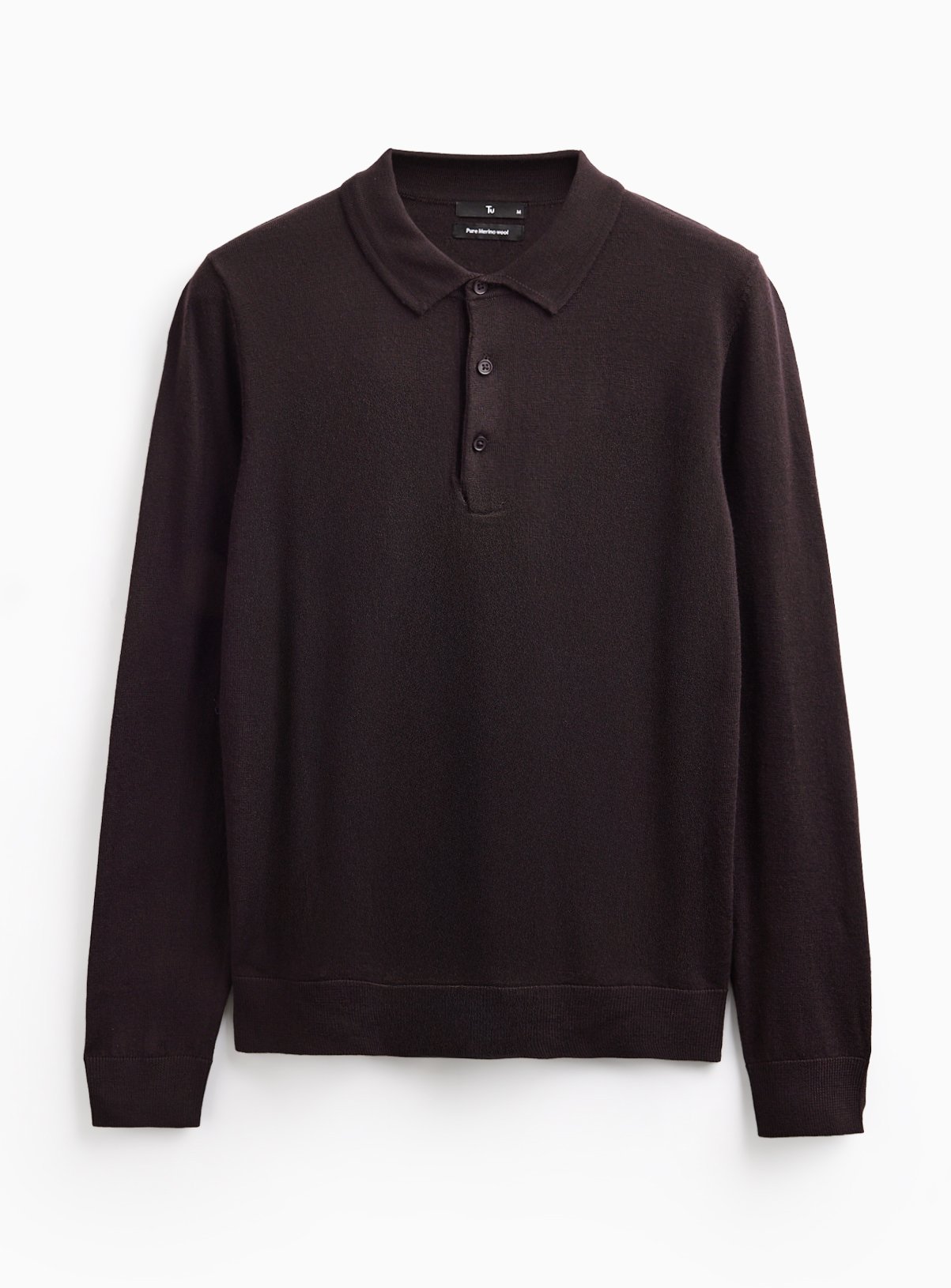 Brown Merino Wool Long Sleeve Polo Shirt 