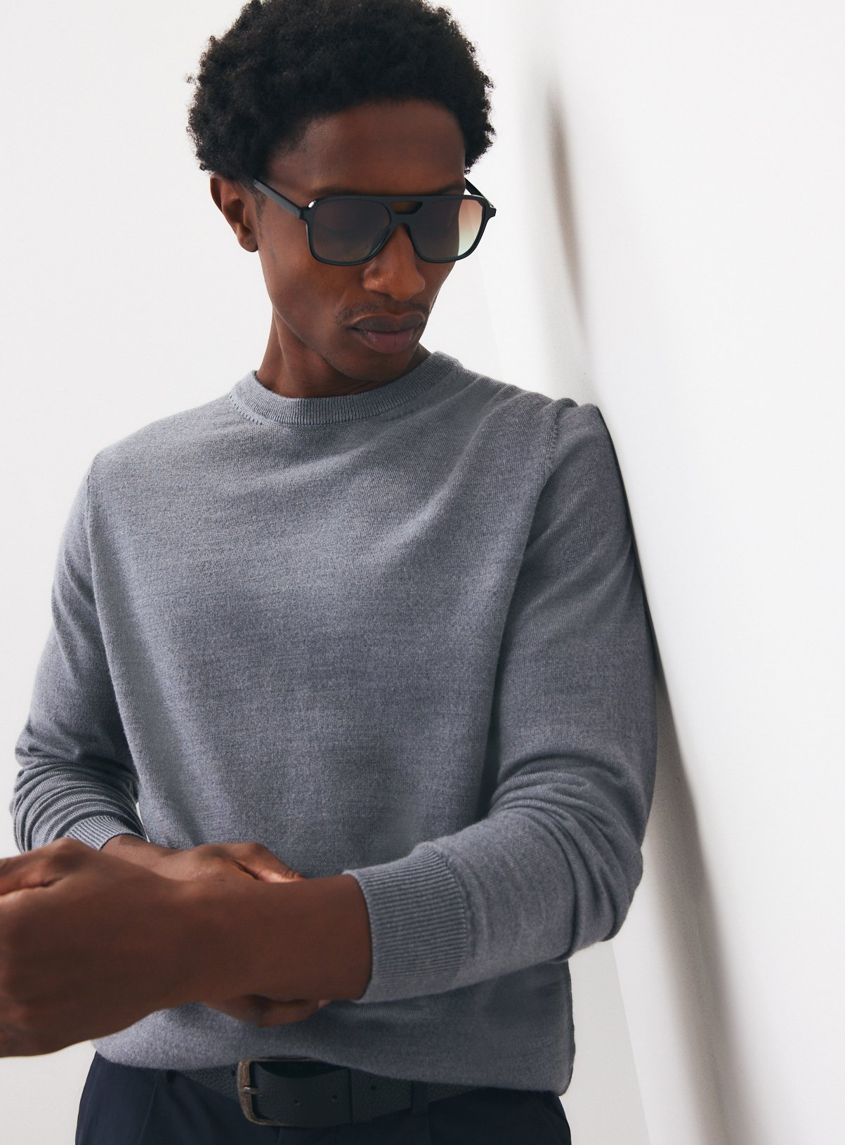 Grey Merino Wool Crew Neck Jumper 