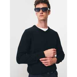 Black Merino Wool V-Neck Jumper