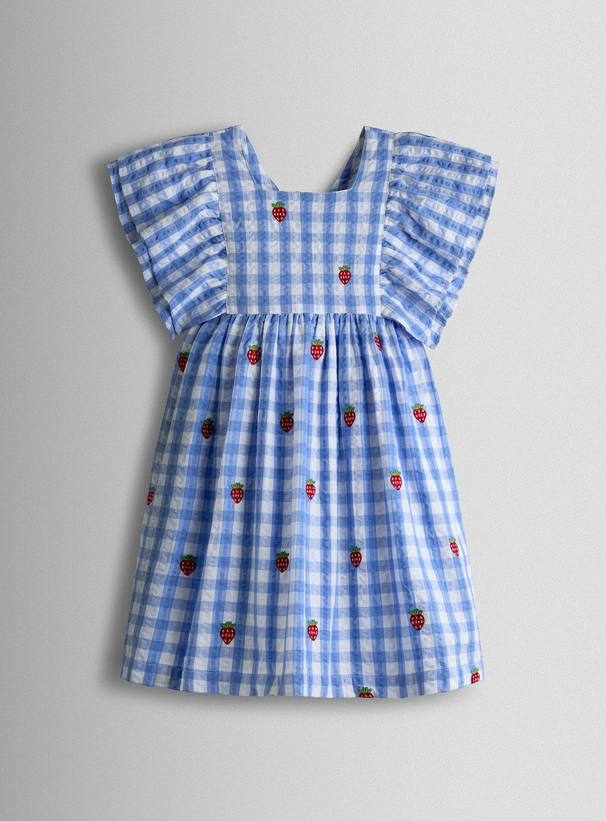 JOJO MAMAN BÉBÉ Strawberry Embroidered Frill Shoulder Dress 