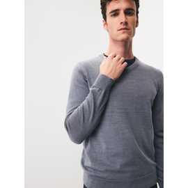 Grey Merino Wool V-Neck Jumper