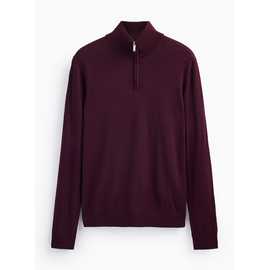 Dark Red Merino Wool Half-Zip Jumper