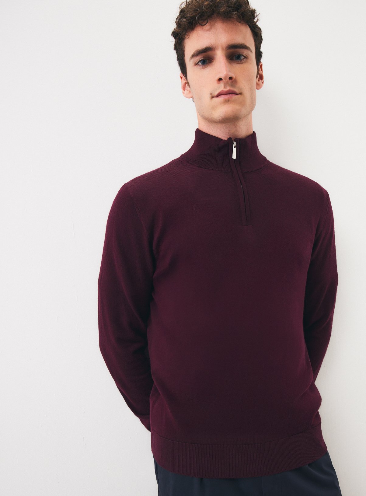 Dark Red Merino Wool Half-Zip Jumper 