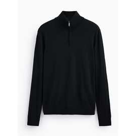 Black Merino Wool Half-Zip Jumper