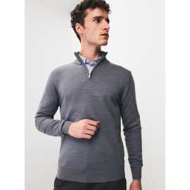 Grey Merino Wool Half-Zip Jumper