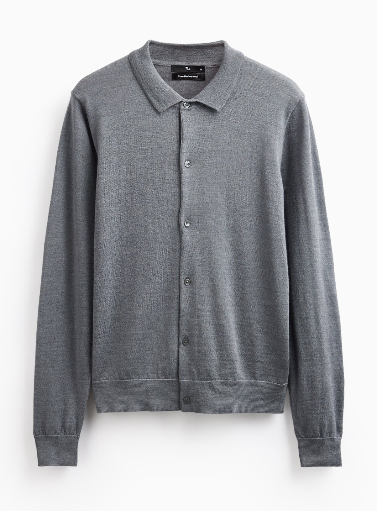 Grey Merino Wool Polo Collar Cardigan 