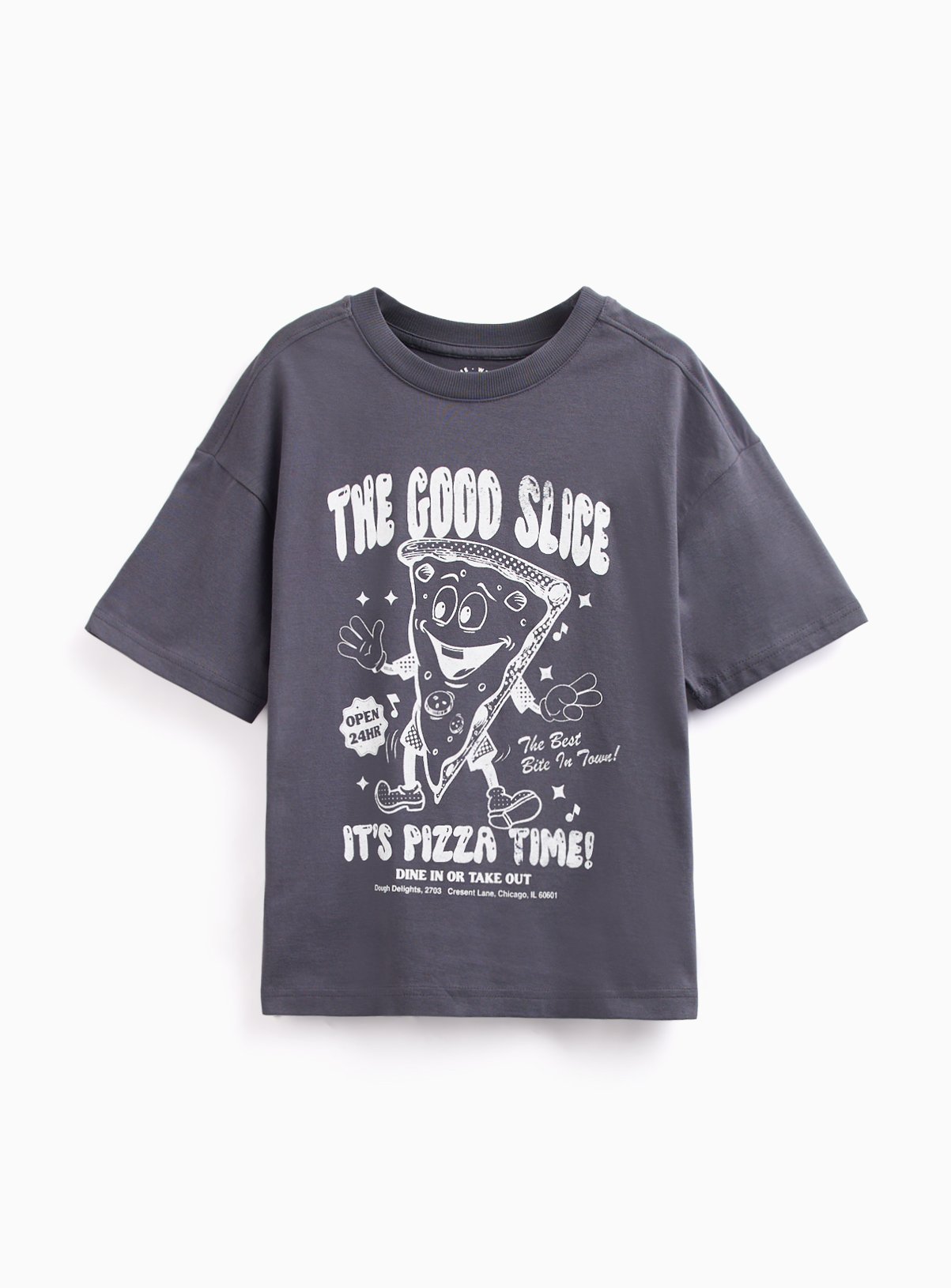 Black Pure Cotton Crewneck ‘Pizza Time’ T-Shirt 12 years