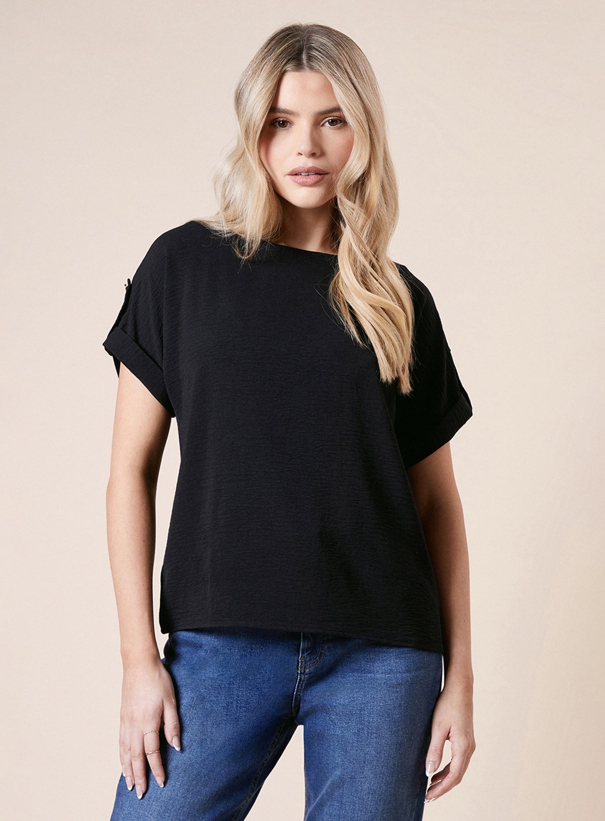 DOROTHY PERKINS Roll Sleeve Blouse Black